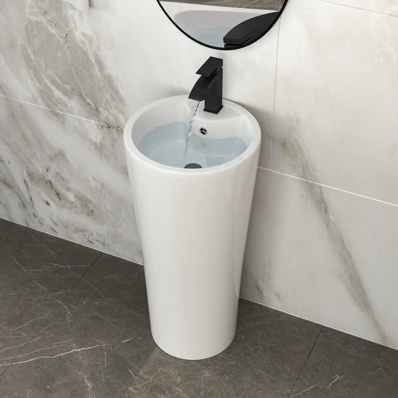 15" Pedestal Sink With Space Saving Design, Smooth Non Porous Surface For Powder Rooms - White by HouseOfZazla