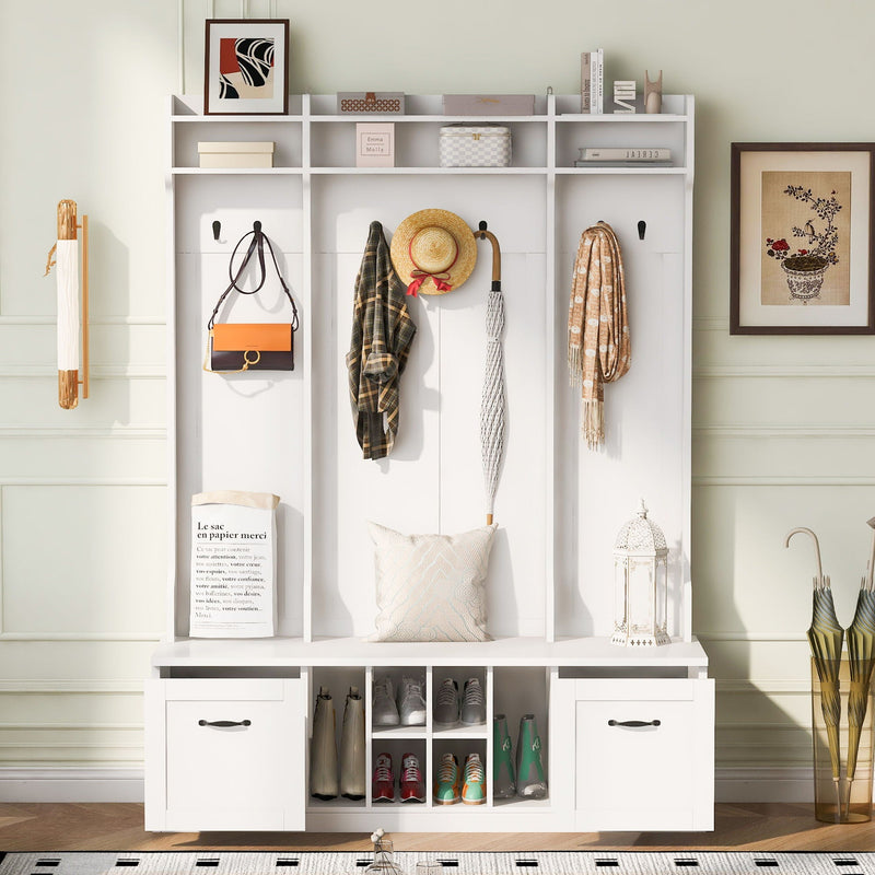 5 In 1 Entryway Bench With Coat Rack, 7 Sturdy Hooks, 2 Spacious Drawers And Adjustable Shelves by HouseOfZazla