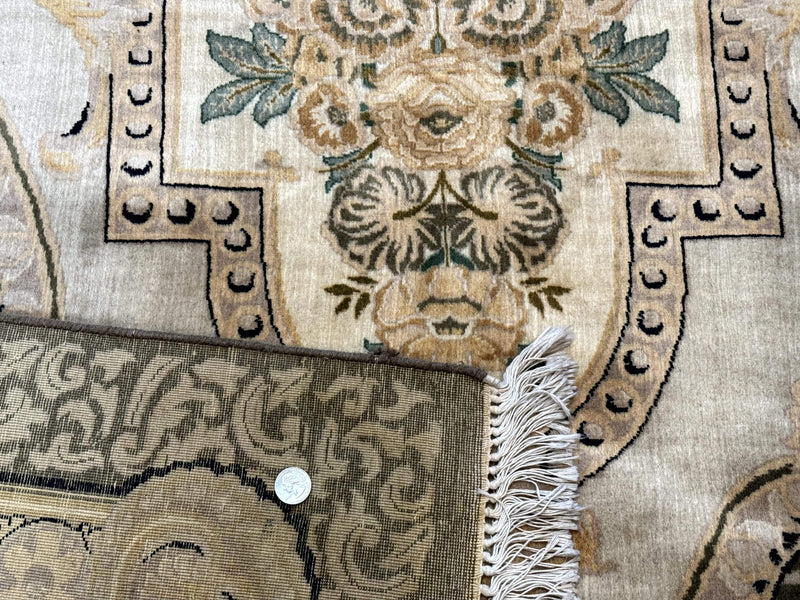 Aubusson Rug 8x10, Very Fine 225 KPSI, Floral, French European Design, Pakistani Carpet by Jewel Rugs