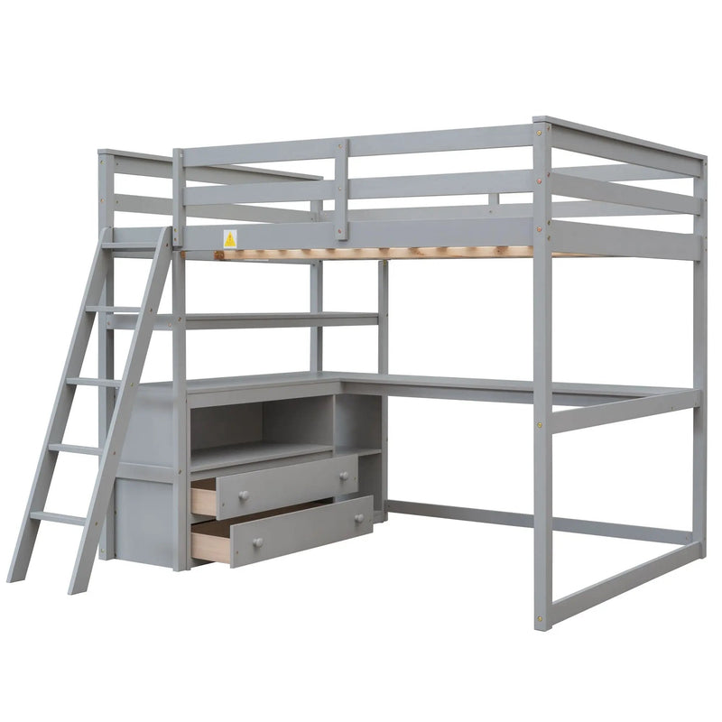 Modern Loft Bed With Built In Desk, Shelves, And 2 Drawers by HouseOfZazla