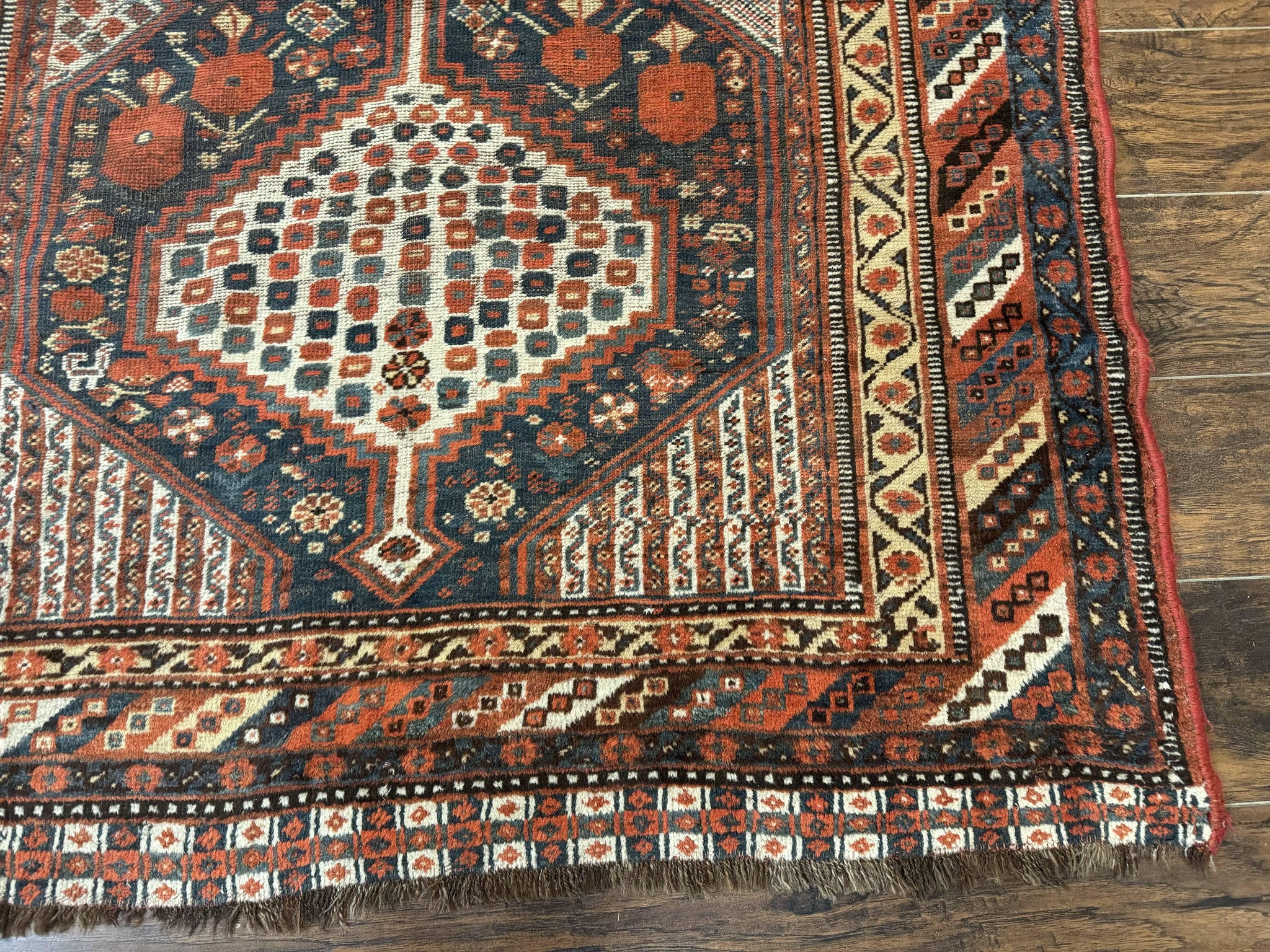 Antique Persian Shiraz Rug 5x8, Khamseh Tribal Wool 1920s Carpet, Navy Blue by Jewel Rugs