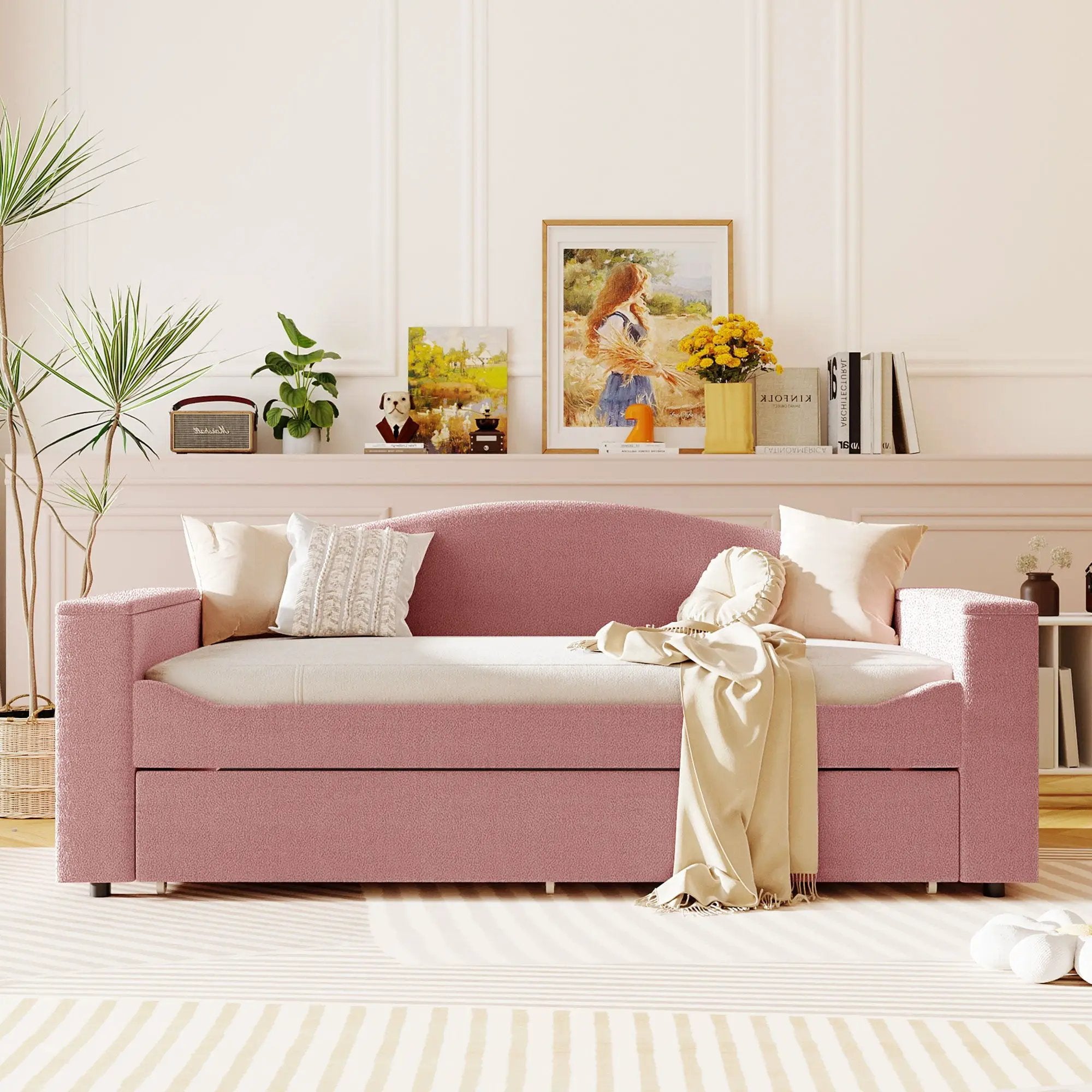 Upholstered Daybed With Storage Armrests, Trundle And Latest Integrated tooth Audio System by Unique Piece Furniture