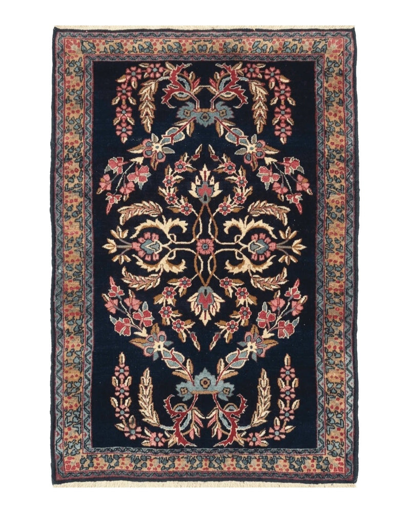 Antique Persian Kerman Rug 2.8 x 4, Navy Blue, Floral by Jewel Rugs