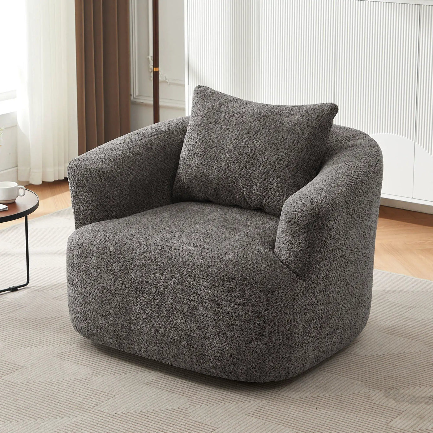 360° Swivel Barrel Sofa Chair With Throw Pillow, Upholstered Accent Chair by Unique Piece Furniture