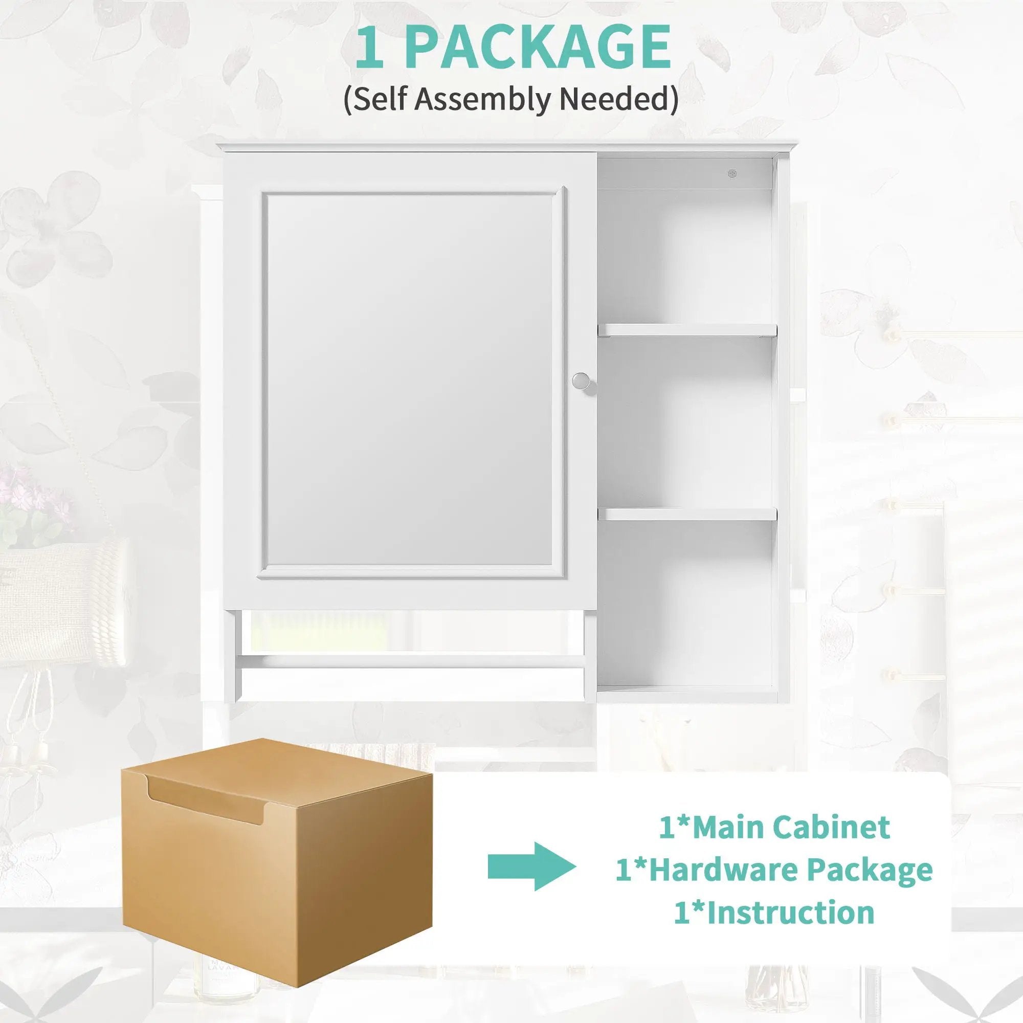 Wall Mounted Bathroom Storage Cabinet, Medicine Cabinets With Large Mirror Door, Adjustable Shelves And Three Open Storage Levels(Not Include Bathroom Vanity) by Unique Piece Furniture