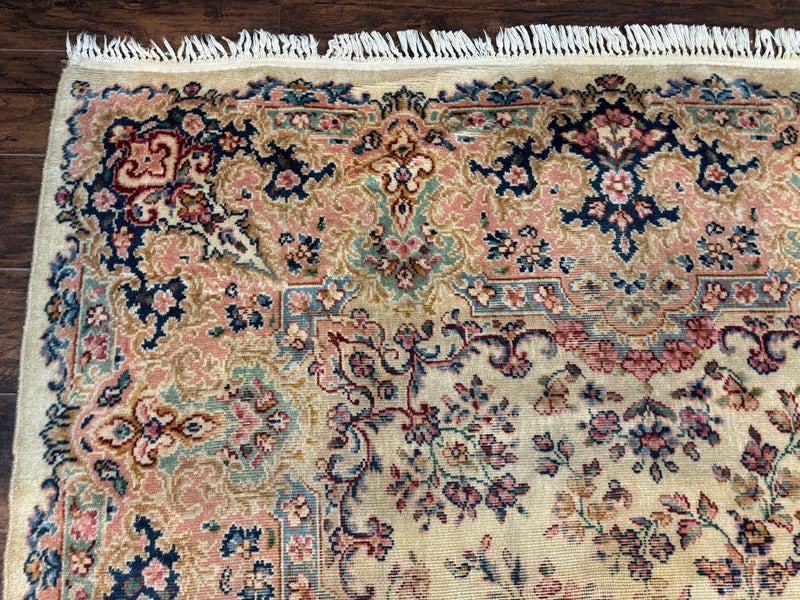 Antique Karastan Rug 8.8 x 12 Lanamar Floral Ivory Kirman Wool Discontinued by Jewel Rugs
