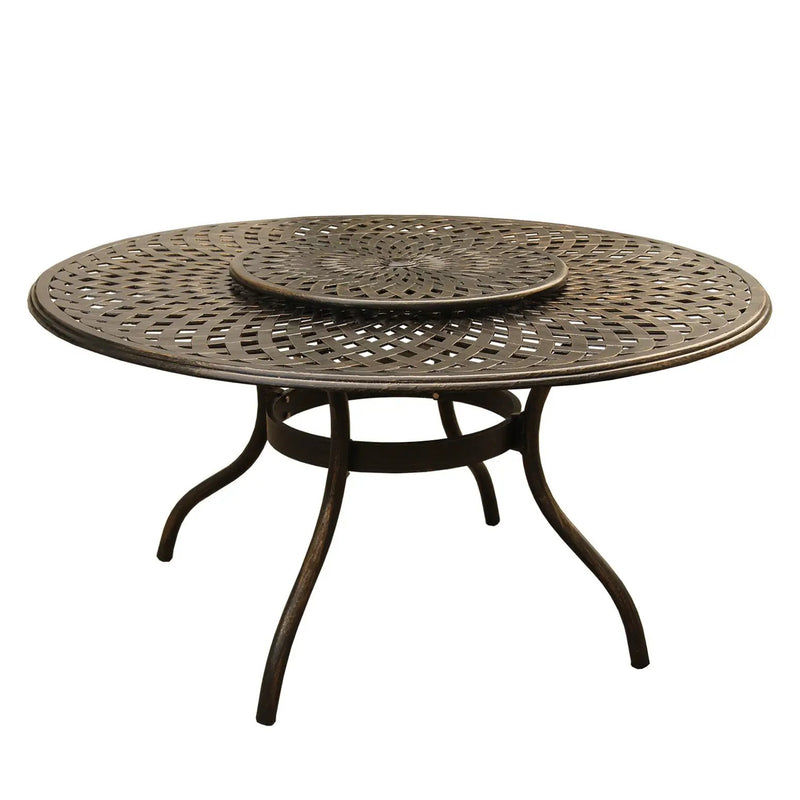 Outdoor Modern Aluminum 59-in Round Patio Dining Table with Lazy Susan by Sharicks