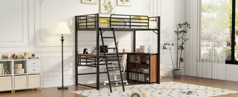 Loft Bed & 3 Layers Of Shelves And L-Shaped Desk by HouseOfZazla