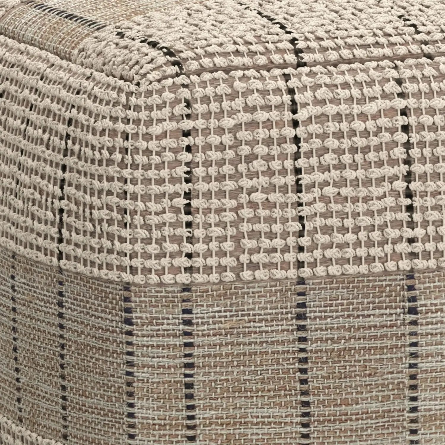 Elmer - Square Woven Pouf - Natural / Gray by Unique Piece Furniture