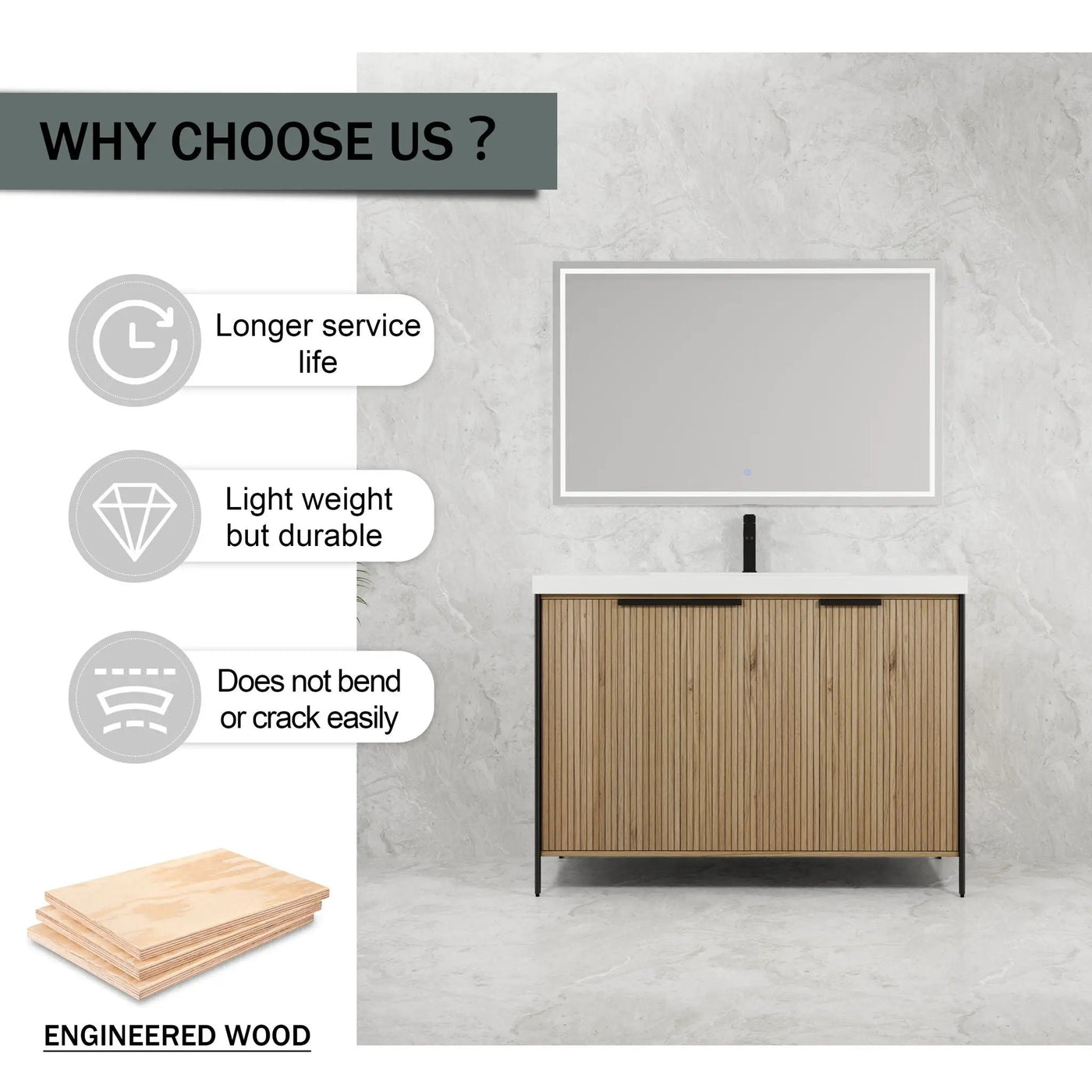 Modern Freestanding Bathroom Vanity With Resin Sink & Soft Close Cabinet Doors by Unique Piece Furniture