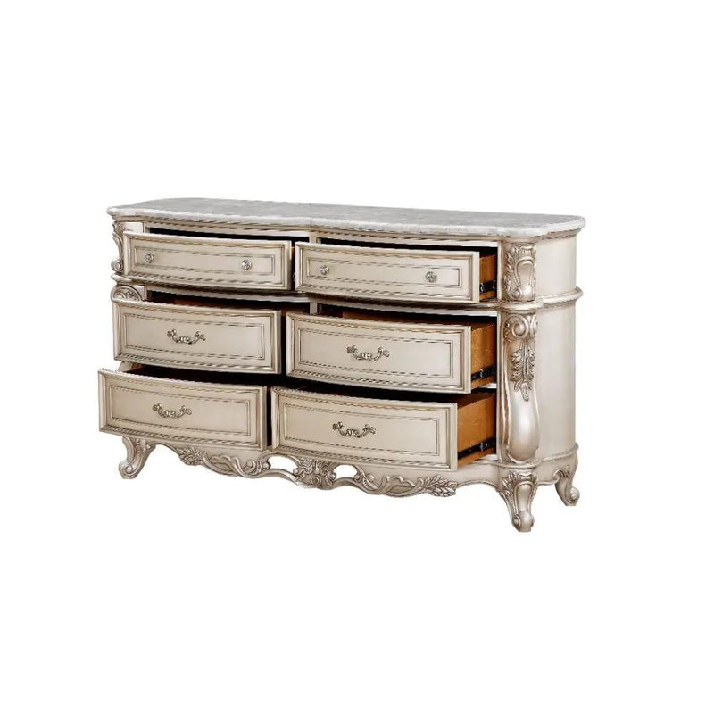 Gorsedd - Dresser With Marble Top - Marble Top & Golden Ivory by Unique Piece Furniture