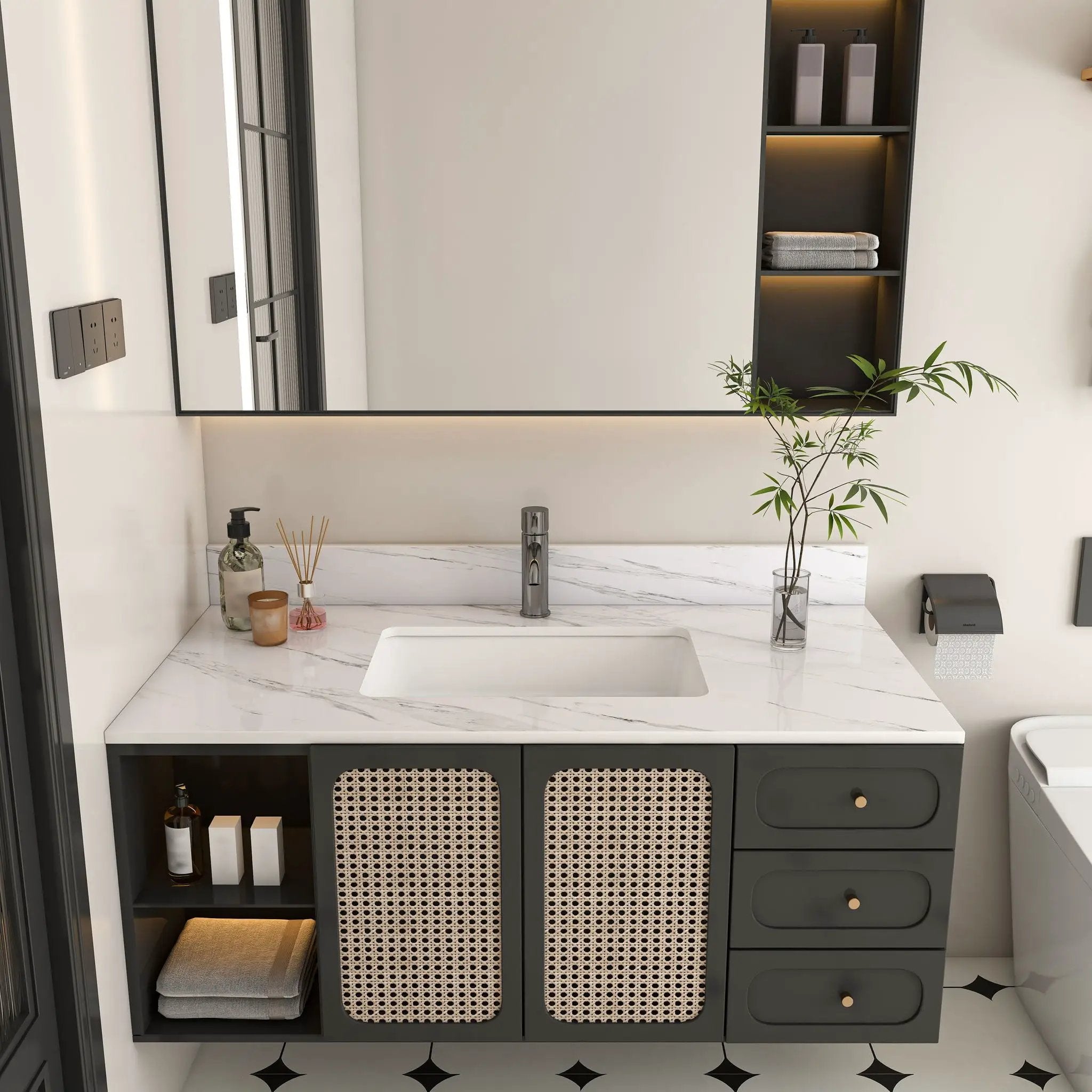Bianco Carrara Venato Marble Vanity Top With Pre Drilled Faucet Hole And Undermount Sink by HouseOfZazla
