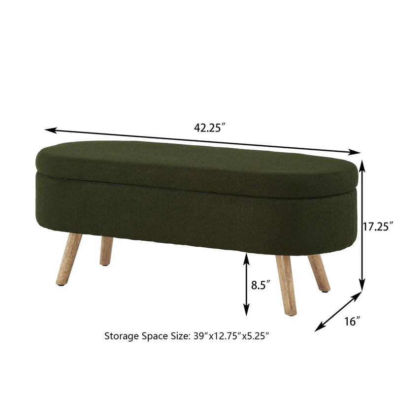 Luxury Oval Boucle Storage Ottoman Bench by HouseOfZazla