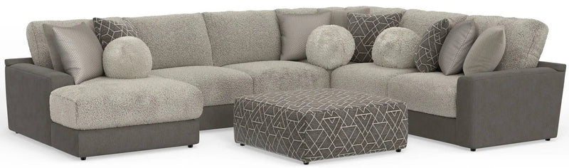 Canyon - 4 Piece Sectional With Cuddler Seat Cushions, Included Accent Pillows And Cocktail Ottoman (Left Side Facing Chaise) - Umber by Unique Piece Furniture