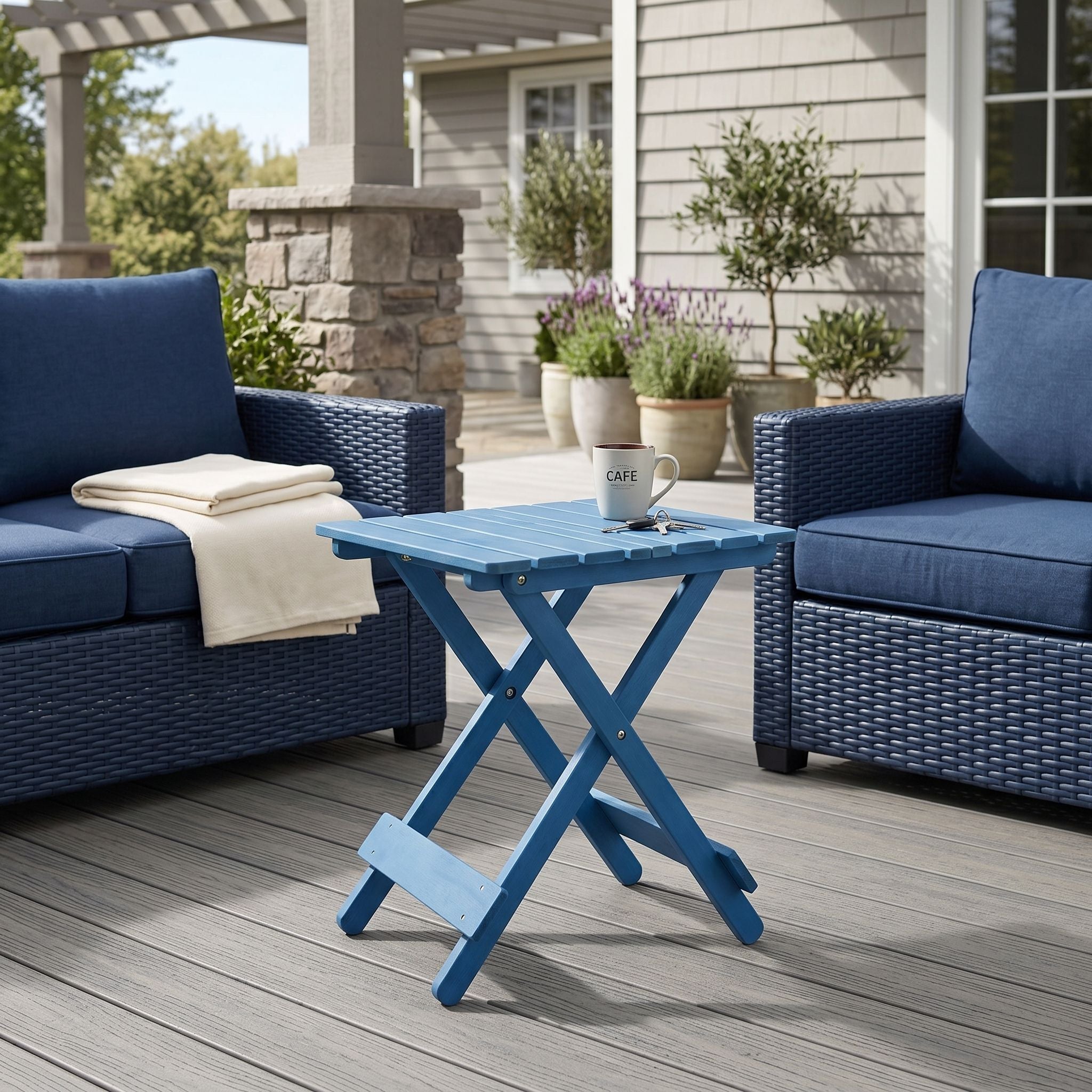 Folding Square Table For Backyard - Blue by HouseOfZazla