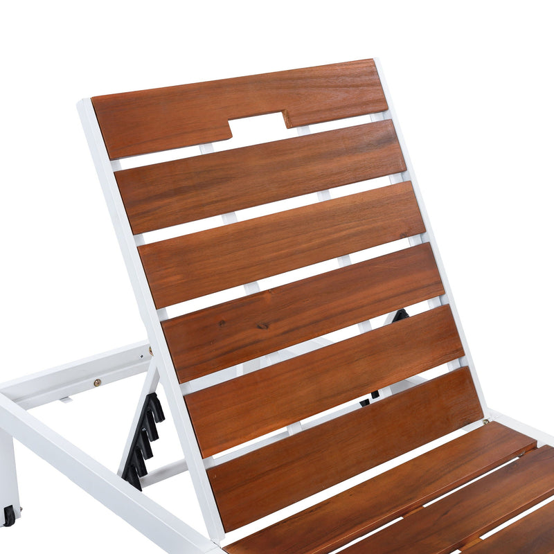 Outdoor Chaise Pool Lounge Chairs With Adjustable Backrest - Brown / White by HouseOfZazla