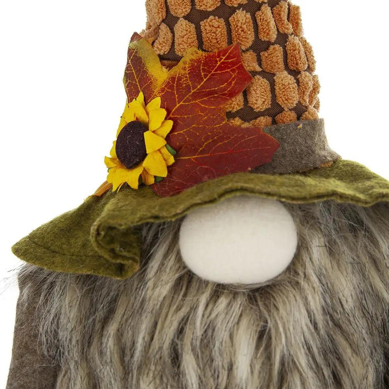 Sitting Gnome With Maple Leaf, For Holiday Harvest Festival Fall Festival & Thanksgiving Table Decorations (Set of 2) - Orange Multi by Unique Piece Furniture