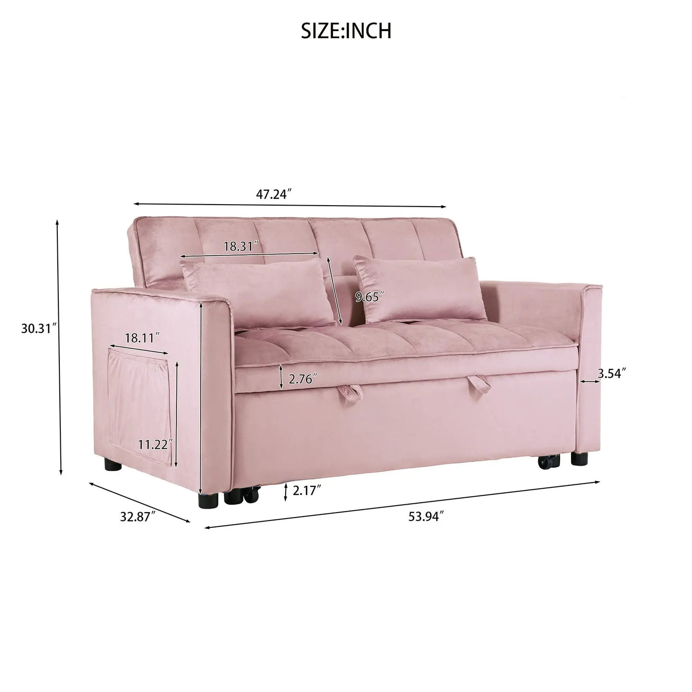 3 In 1 Pull Out Couch Convertible Sofa Bed With Reclining Backrest by Unique Piece Furniture