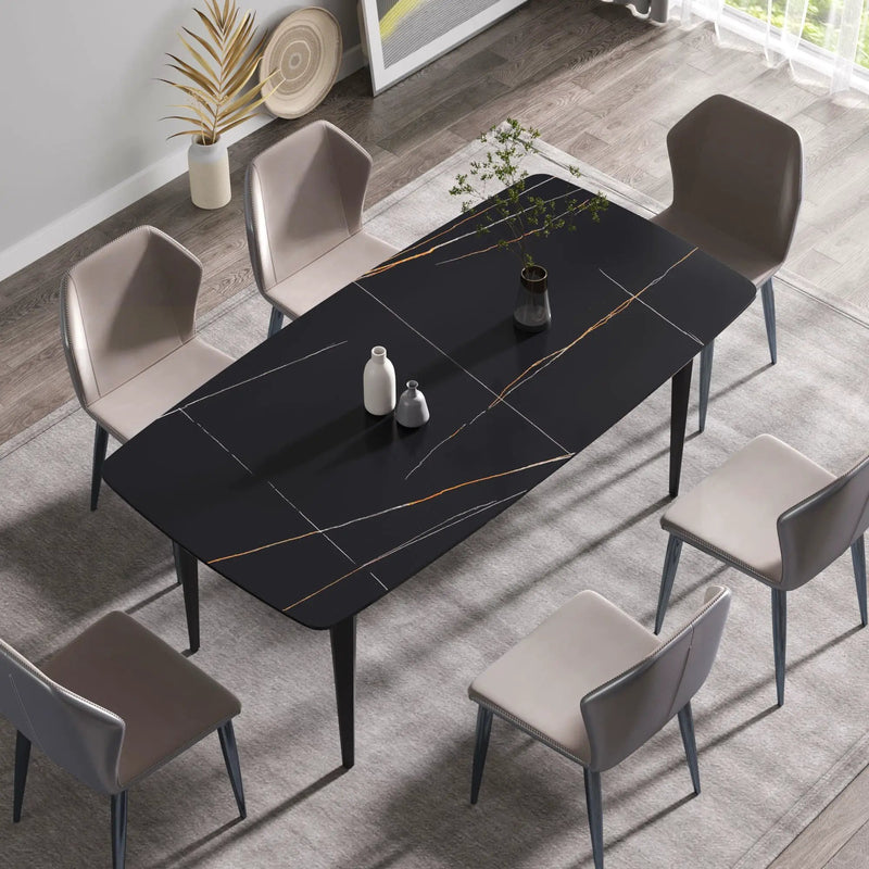 70.87" Modern Artificial Stone Curved Metal Leg Dining Table, Can Accommodate 6-8 People by HouseOfZazla
