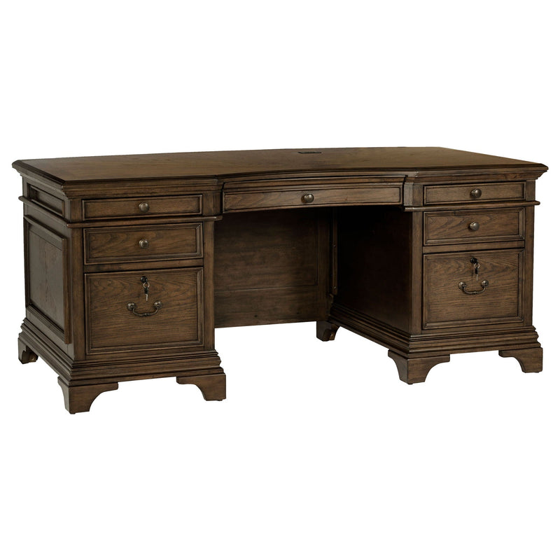 Stigham - 7 Drawer Executive Desk With Lockable File Cabinets - Oak by HouseOfZazla