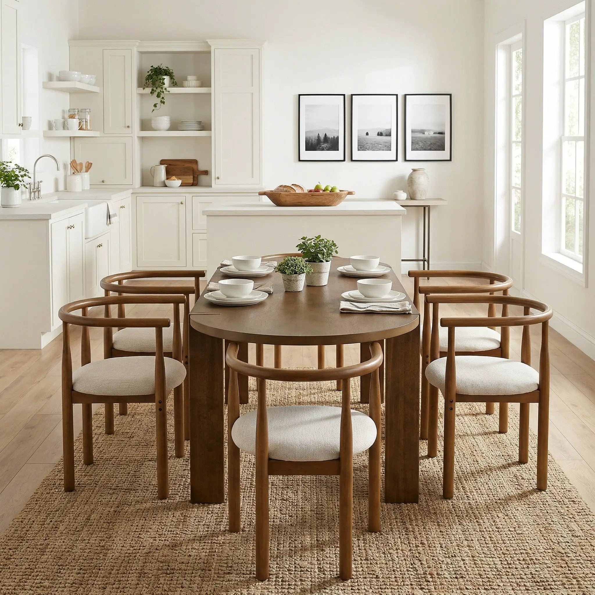 7 Pieces Modern Oval Dining Set, Rustic Farmhouse Solid Wood by HouseOfZazla