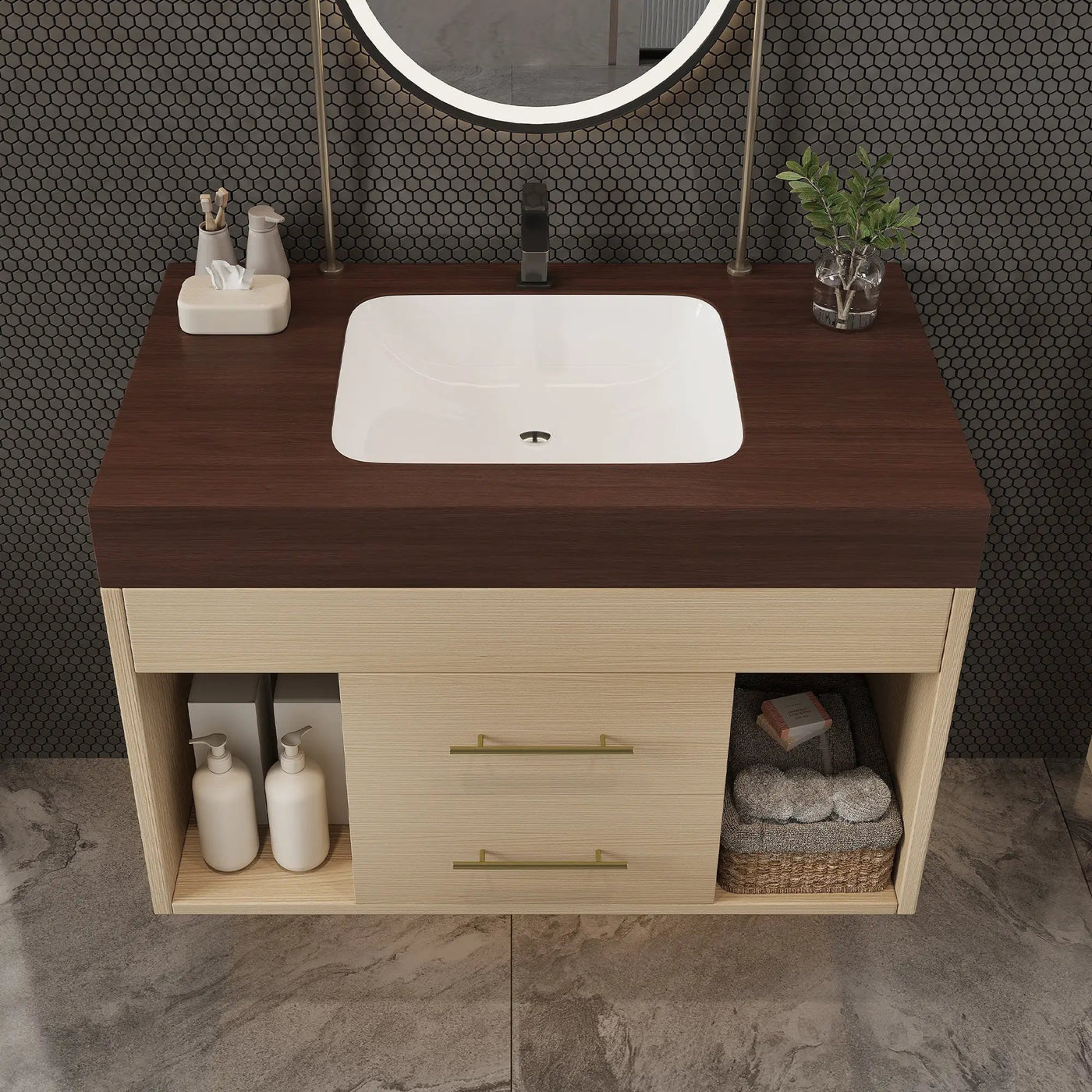 29.9" Modern Floating Bathroom Vanity with Sintered Stone Top by HouseOfZazla