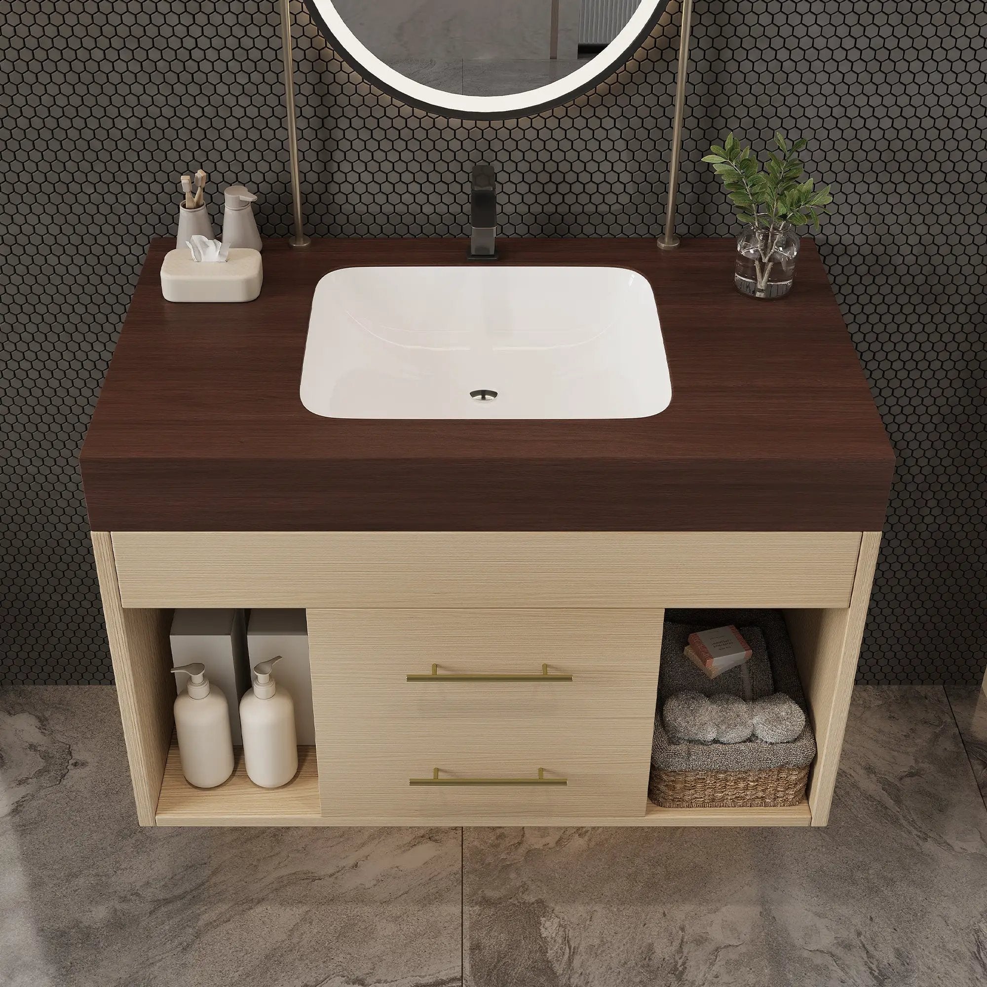 29.9" Modern Floating Bathroom Vanity with Sintered Stone Top by HouseOfZazla