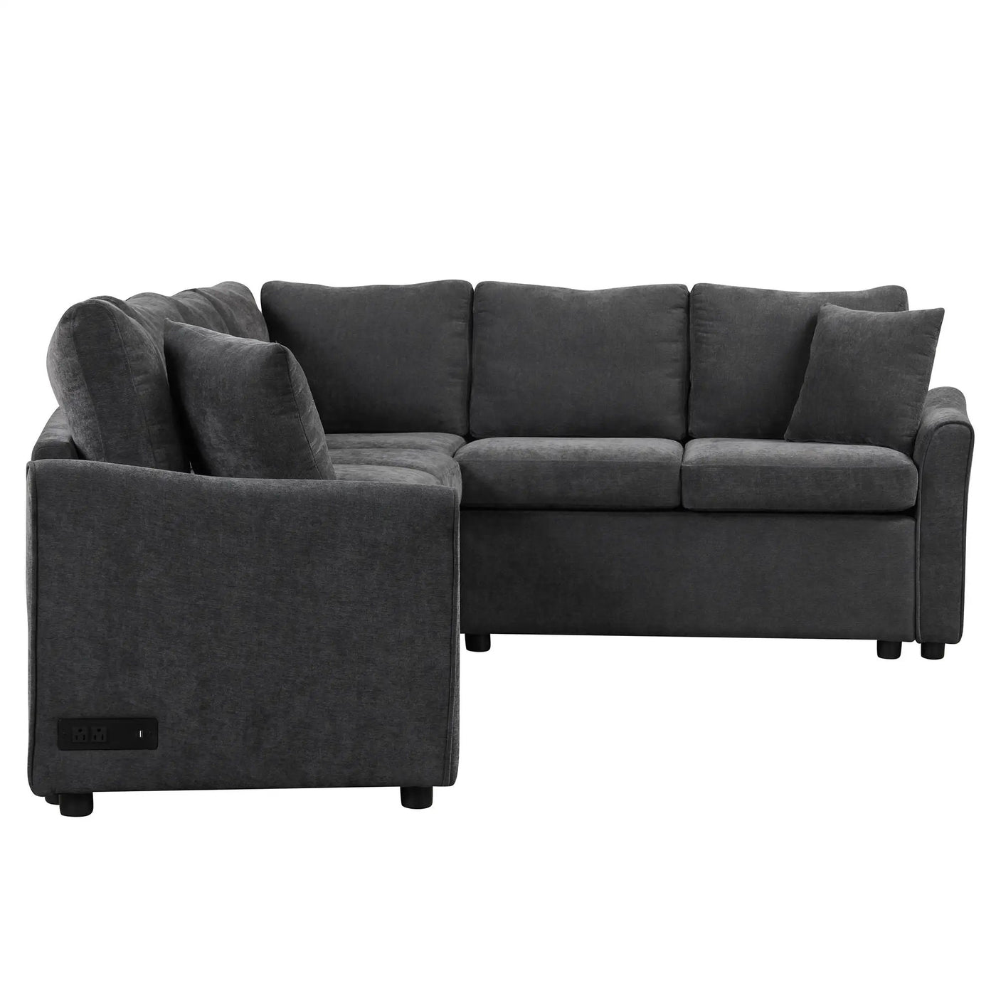 L-Shaped Sofa Convertible Sofa Bed Pull Out Sofa Sleeper With Two Back Pillows, Two USB Ports And Two Power Sockets For Living Room by HouseOfZazla