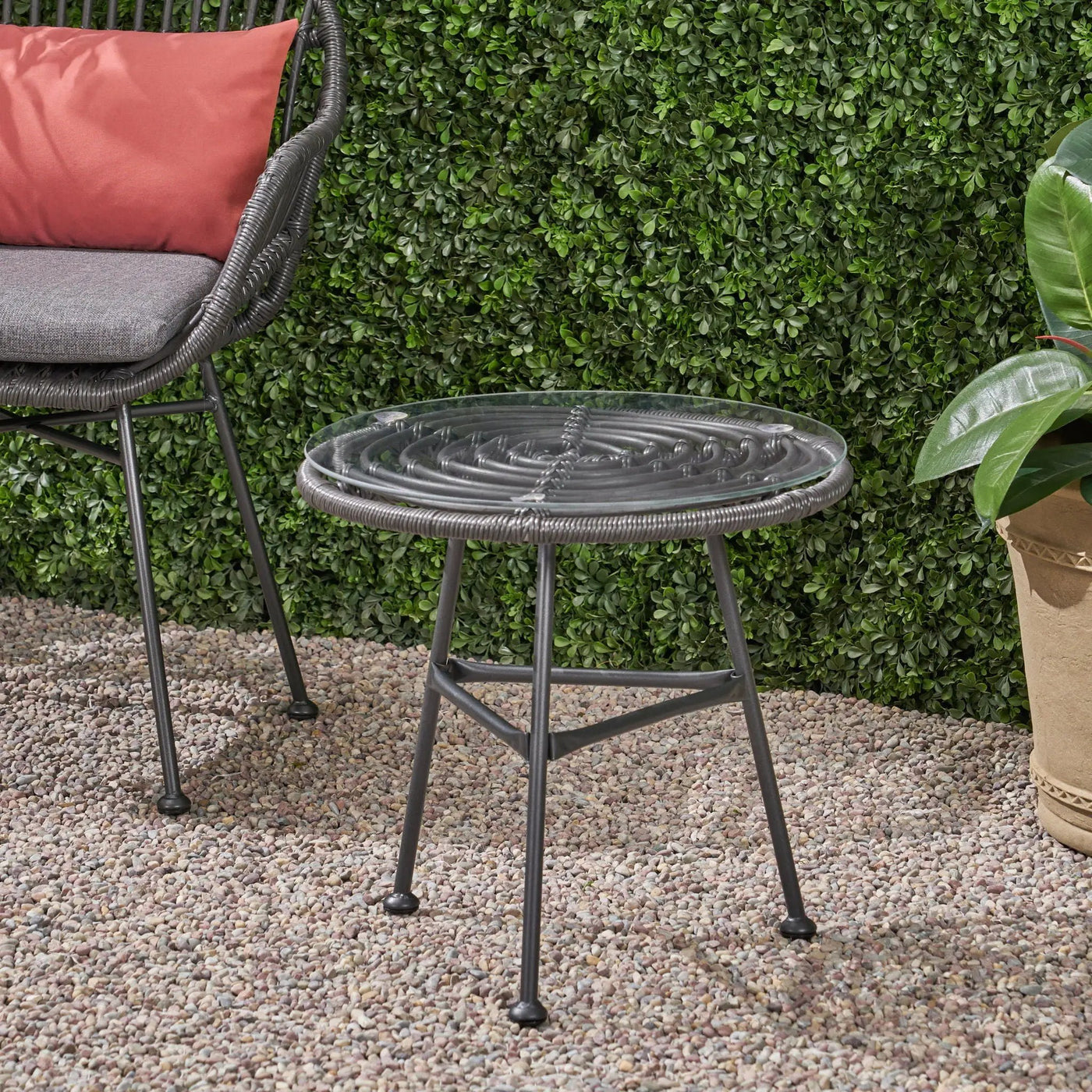 Petrichor Outdoor Side Table with Tempered Glass and Steel Frame by HouseOfZazla