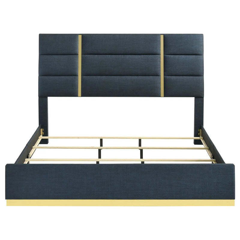 Ines 56-inch Fabric Upholstered Eastern King Panel Bed Navy by Unique Piece Furniture