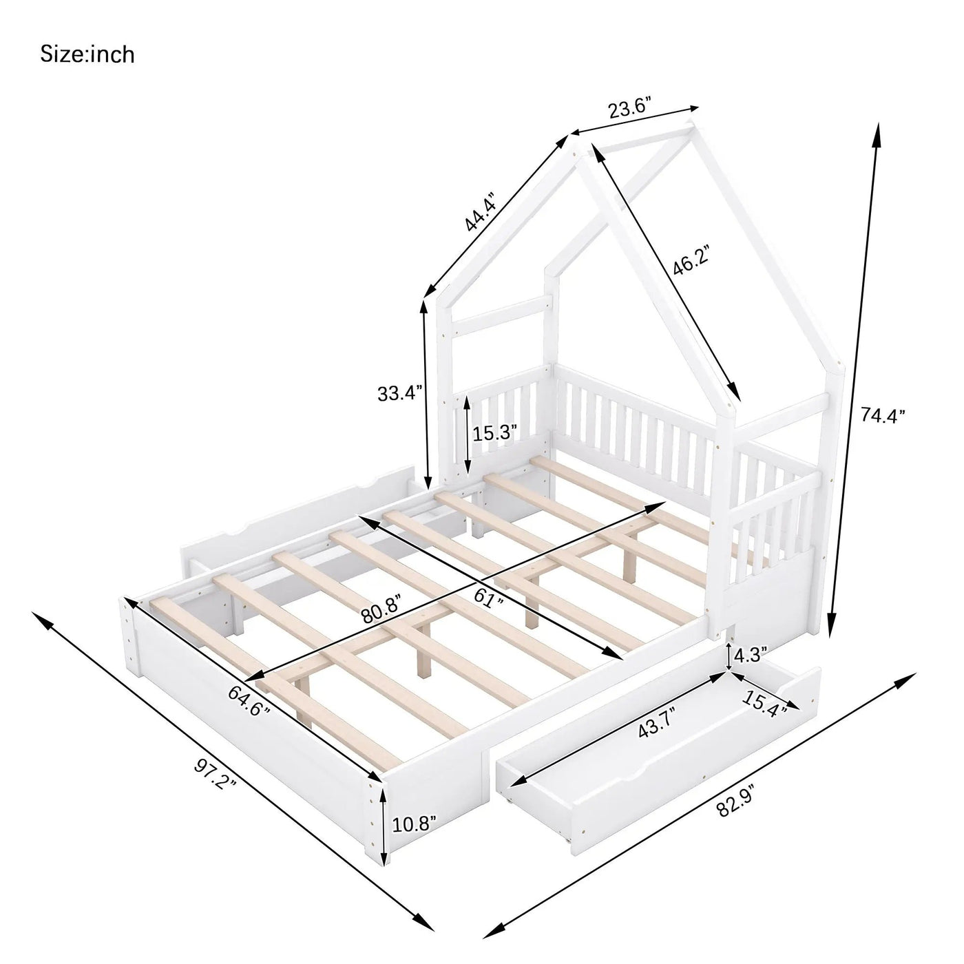House Style Platform Bed With Guardrail And 2 Drawers by HouseOfZazla
