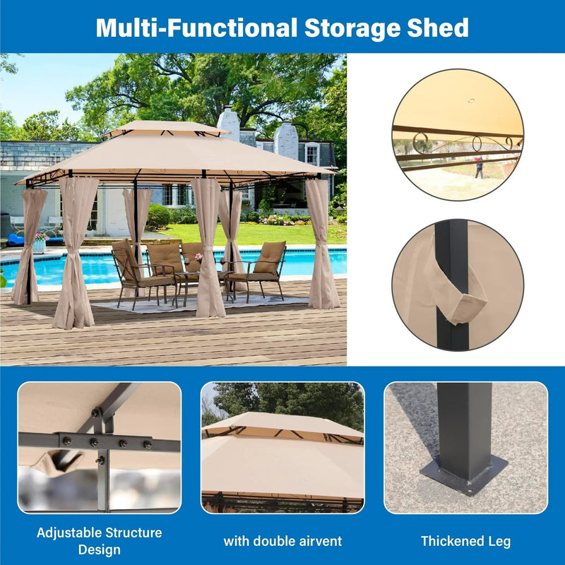 Khaki Outdoor Patio Gazebo Canopy Tent with Ventilated Double Roof by HouseOfZazla