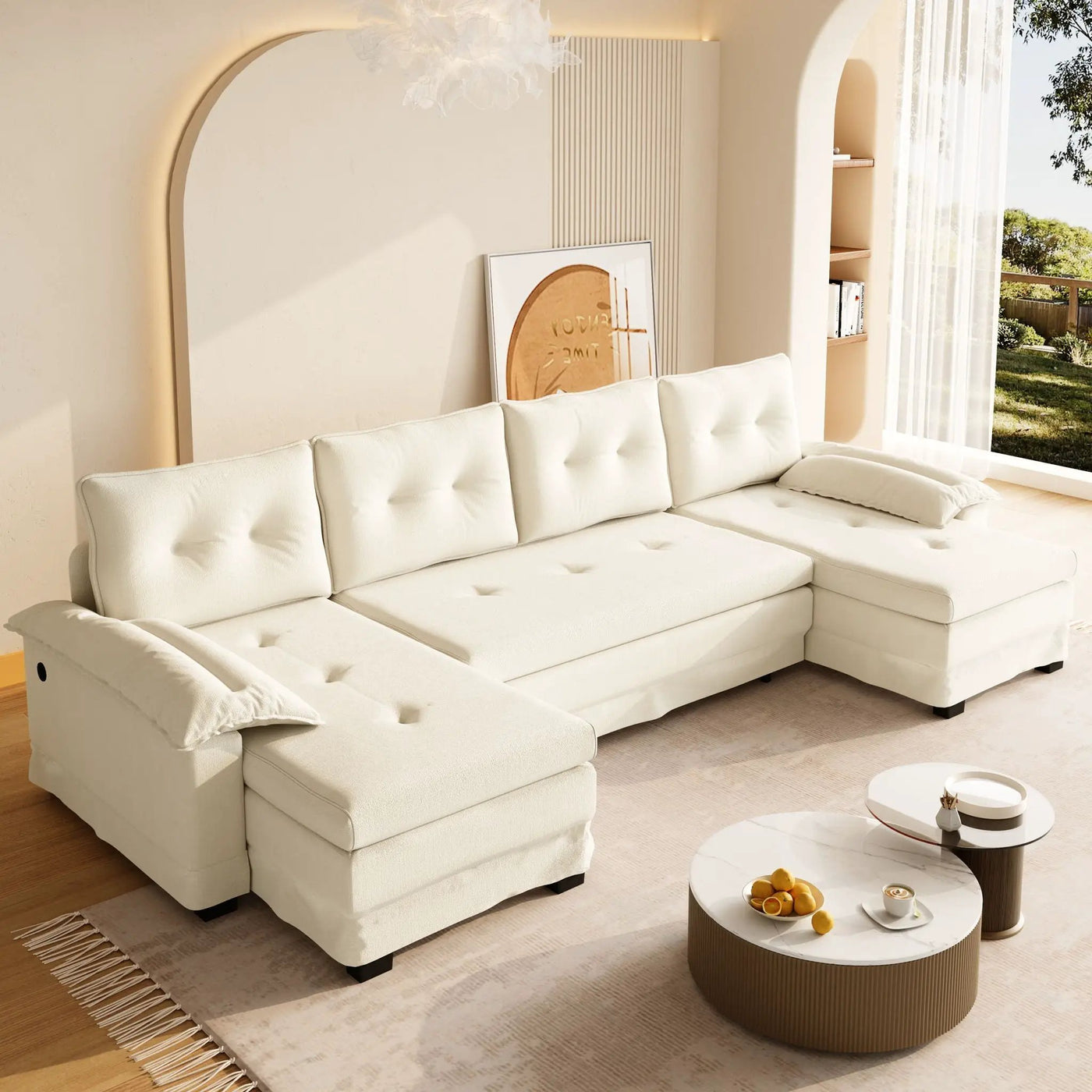 U-Shaped Sleeper Sofa With Pull Out Bed, Removable Armrests & USB Ports For Living Room by HouseOfZazla