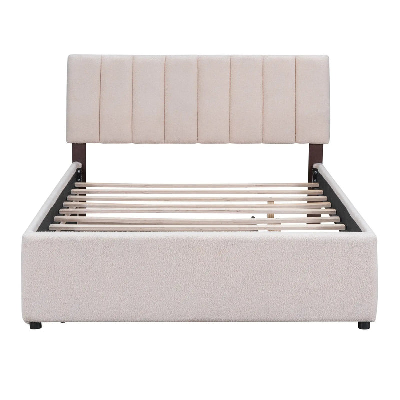 Teddy Fleece Full Size Upholstered Platform Bed with Twin Trundle by HouseOfZazla