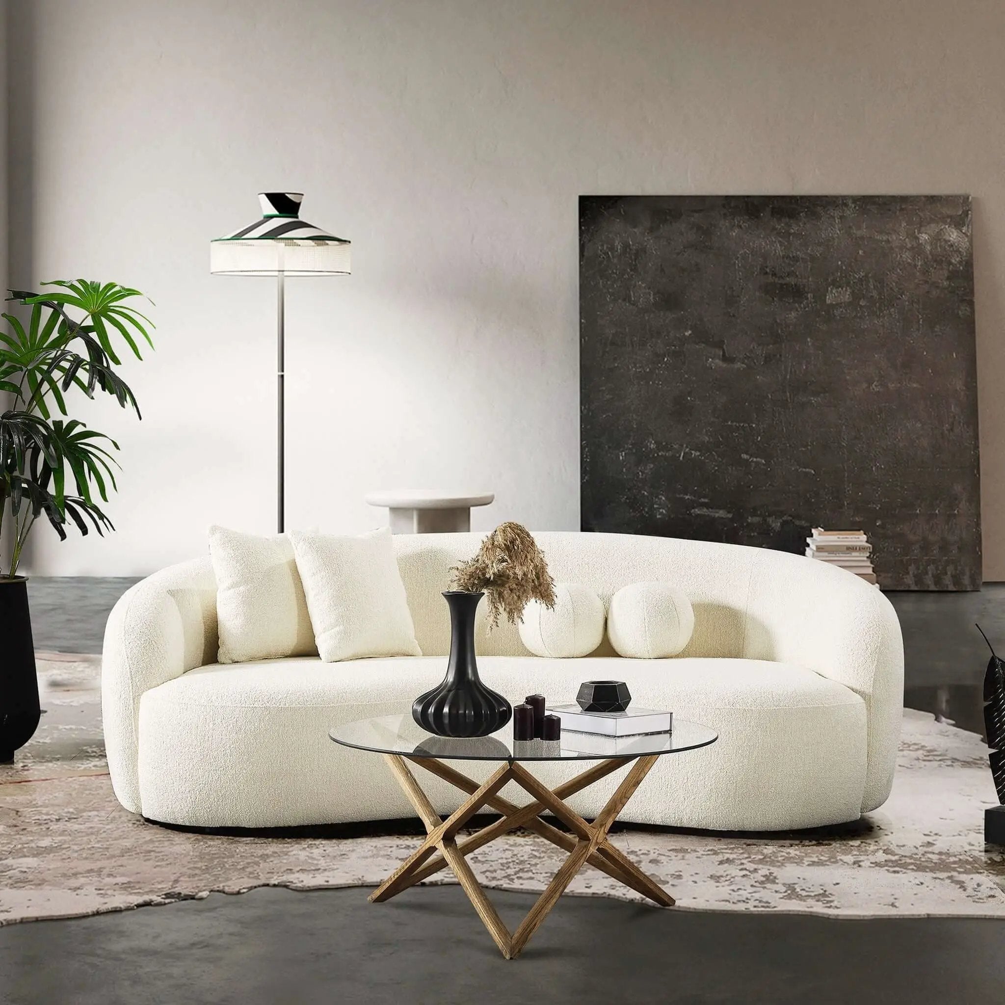 Drake - Japandi Style Curvy Boucle Sofa by HouseOfZazla