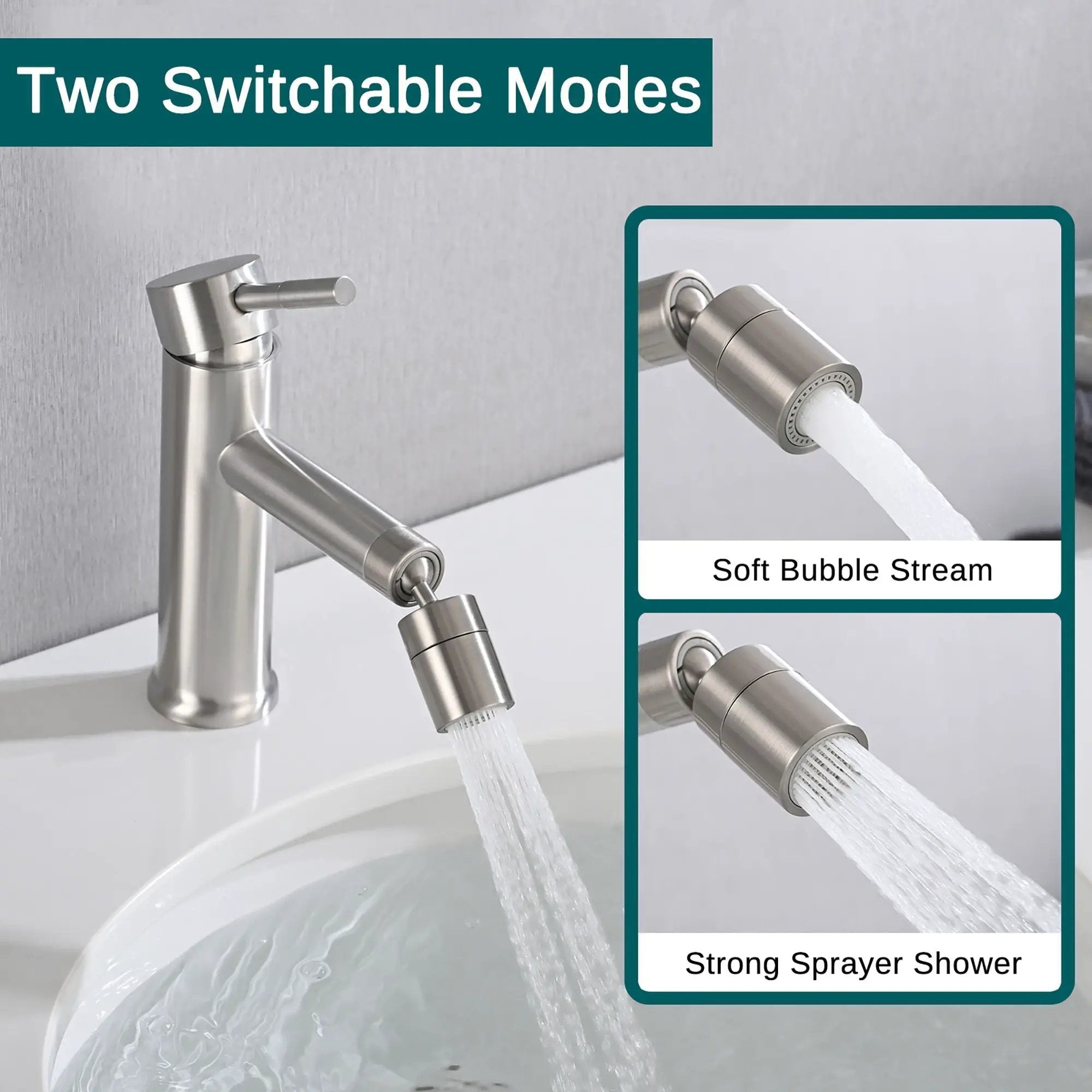 2 Mode Bathroom Faucet With 360 Degree Rotating Aerator For Sink by HouseOfZazla