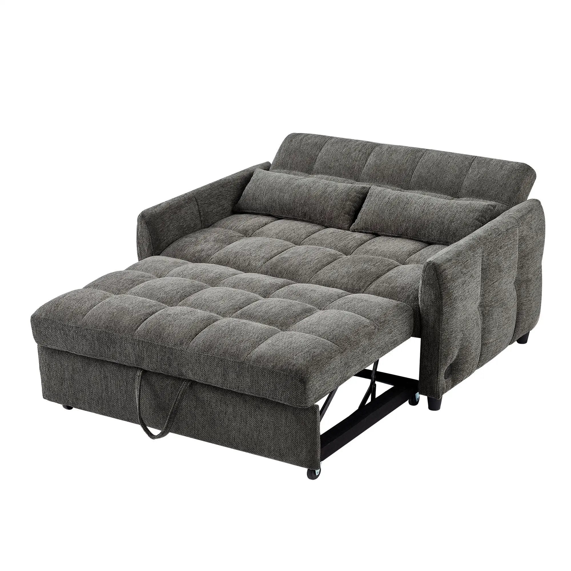 Loveseat Sofa Pull-Out Bed With Adjustable Backrest, 3 USB Ports And 2 Lumbar Pillows For Living Room by HouseOfZazla