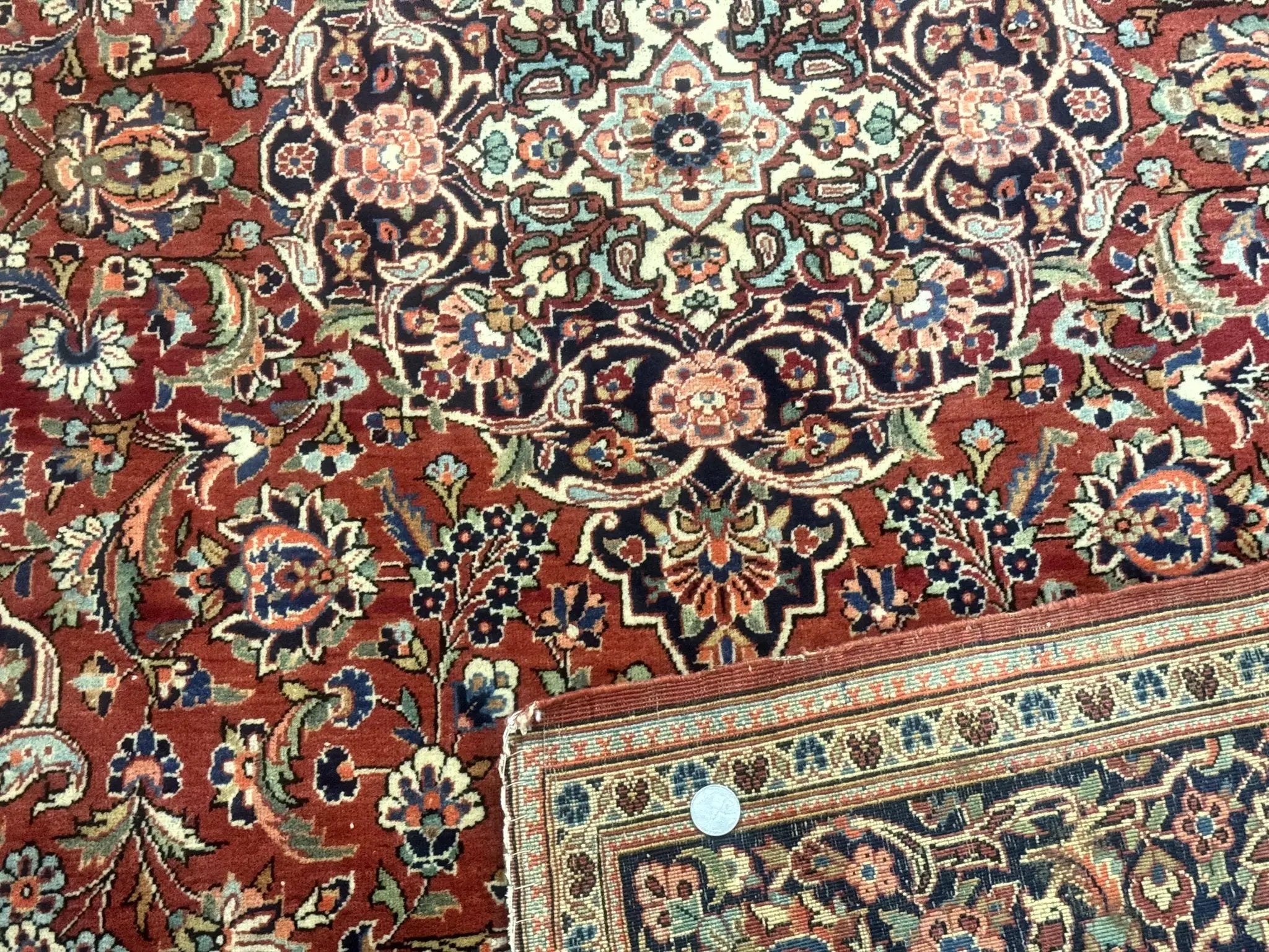 Persian Kashan Rug 4x7, Red, Floral Medallion, Vintage, Wool by Jewel Rugs
