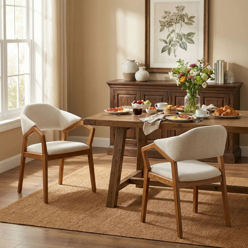 Indoor Upholstered Dining Armchair (Set of 2) - Beige / Teak by HouseOfZazla