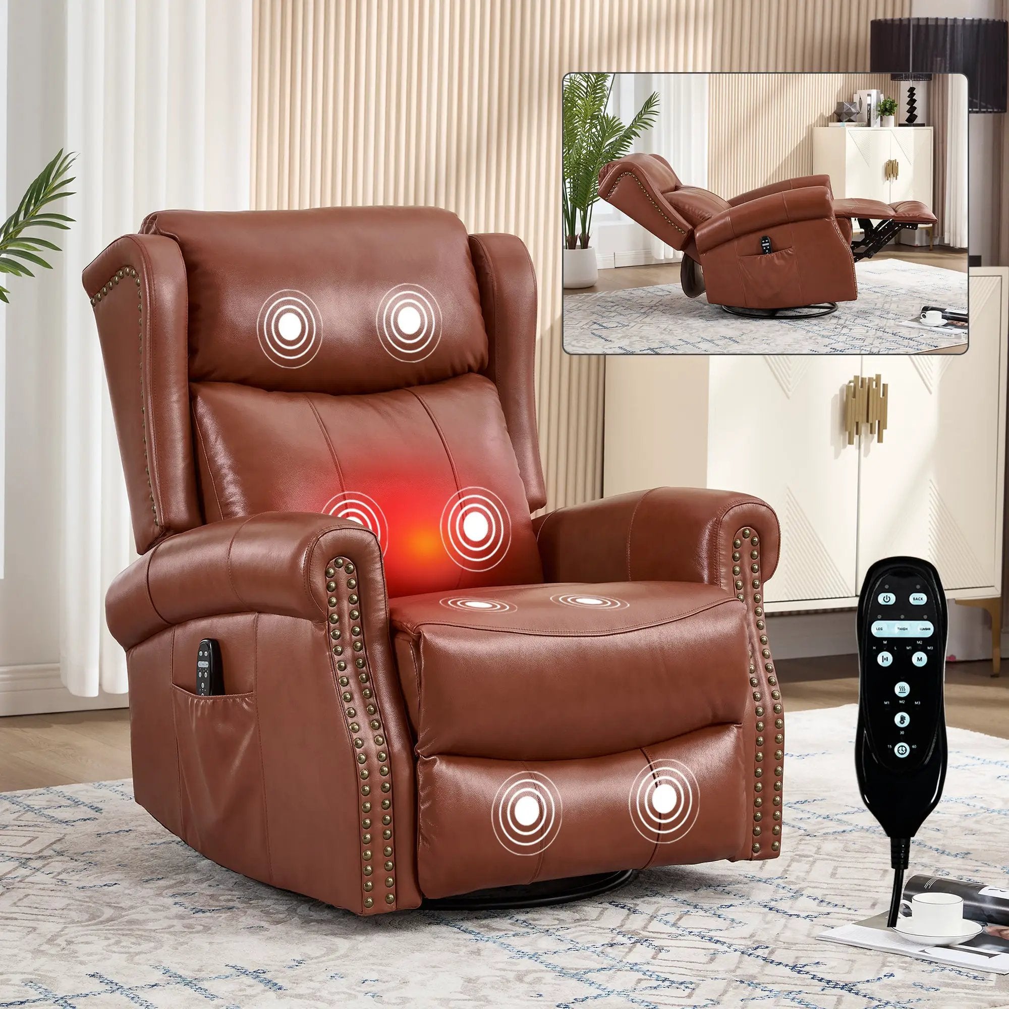 Heat Massage Manual Recliner Chair with Rocker and Swivel by HouseOfZazla