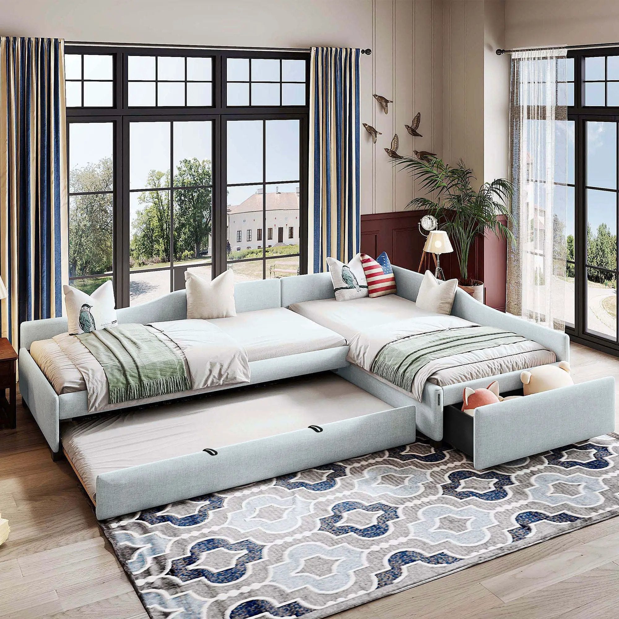 Upholstered Double Daybed With Trundle And Drawer by Unique Piece Furniture