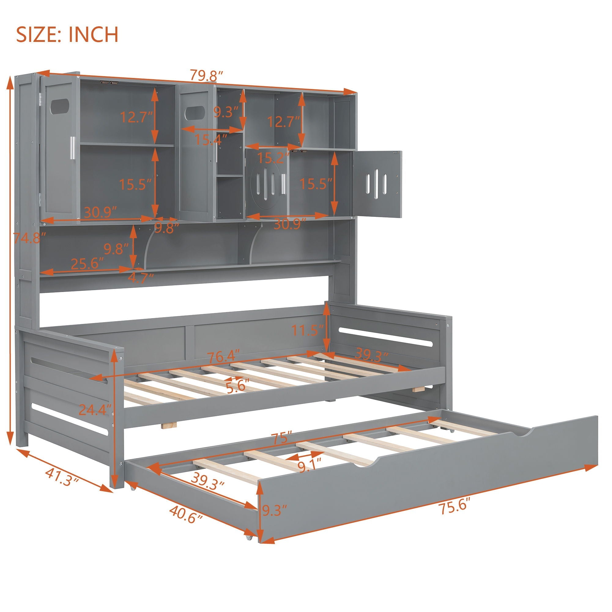 Daybed With All-In-One Cabinet And Shelf by HouseOfZazla