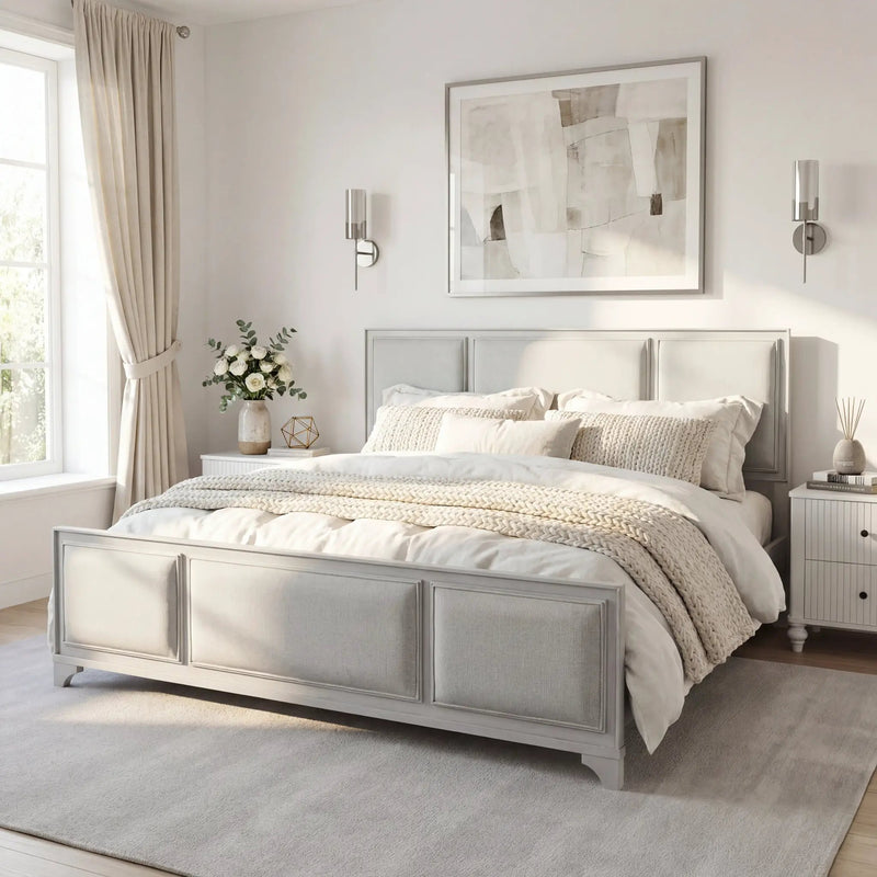 King Size Bed Frame with Upholstered Headboard by HouseOfZazla