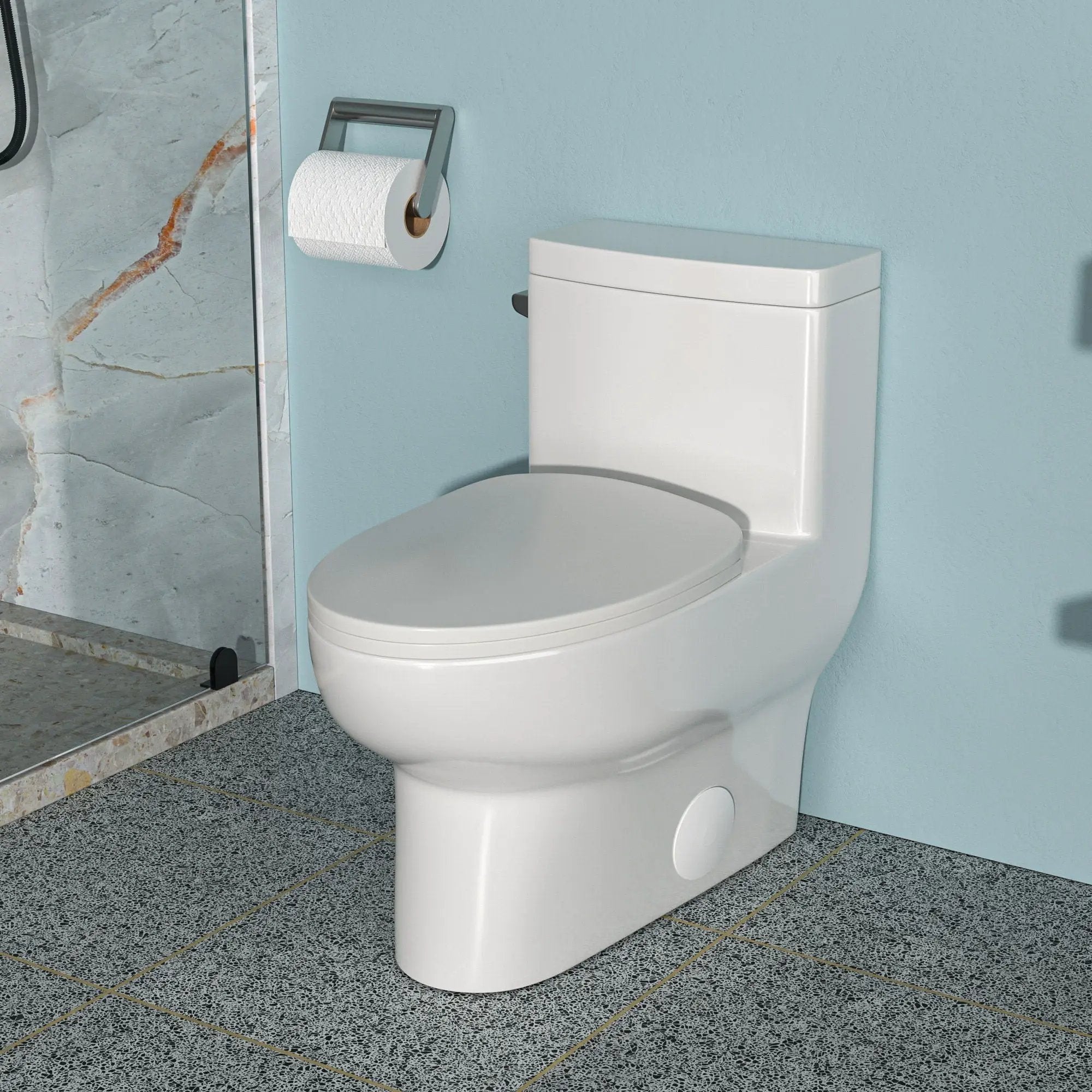 Modern Ceramic 1 Piece Toilet With Single Flush And Soft Closing Seat - White by HouseOfZazla