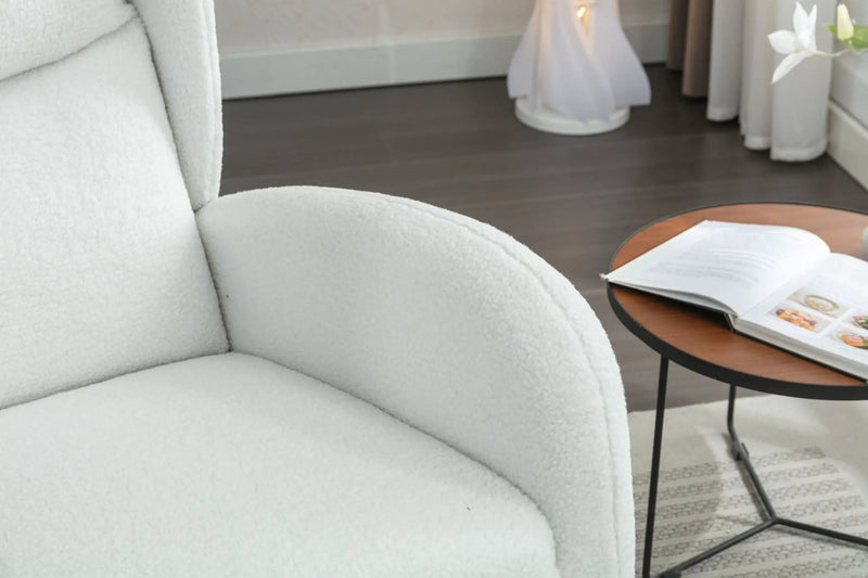 Teddy Fabric Rocking Chair With Packet Wood Legs - Ivory by HouseOfZazla