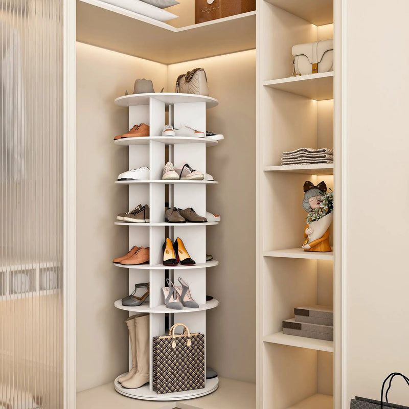 6 Tier Spinning Shoe Rack, Free Standing 360° Revolving Shoe Organizer - White by HouseOfZazla