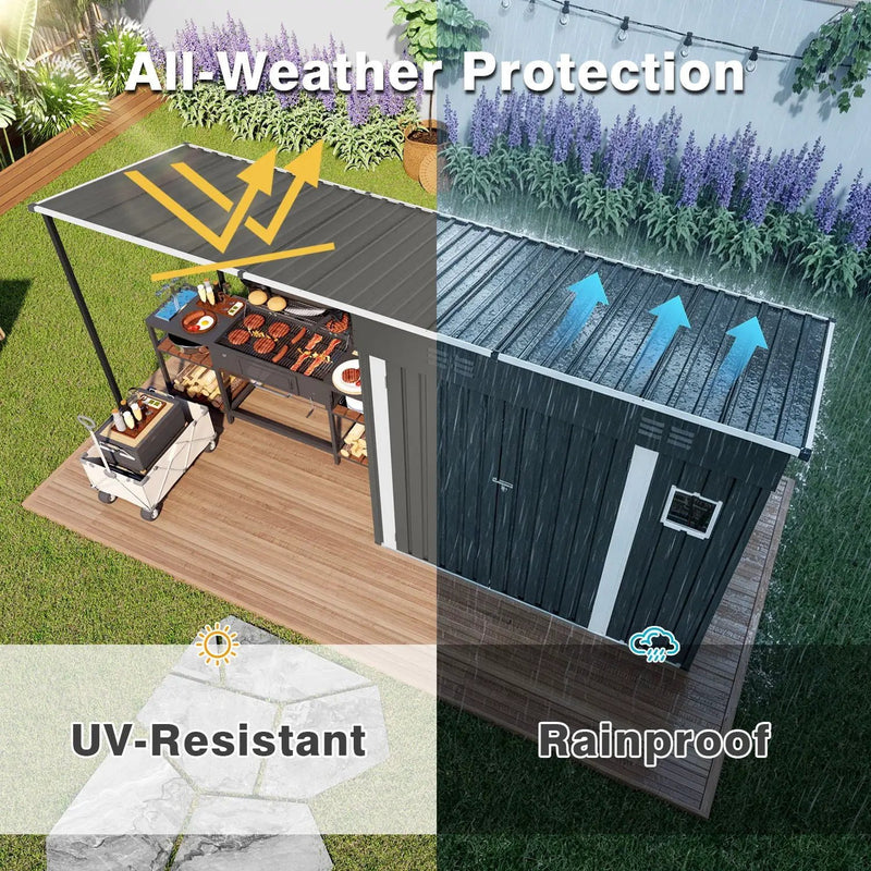 Lean To Shed With Open Sided Pergola, Outdoor Storage Shed & Attached Hardtop Gazebo Combo - Gray by HouseOfZazla