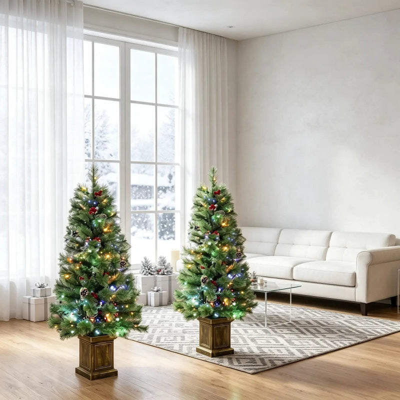 Set of 2, 4 ft Pre-Lit Christmas Trees by HouseOfZazla