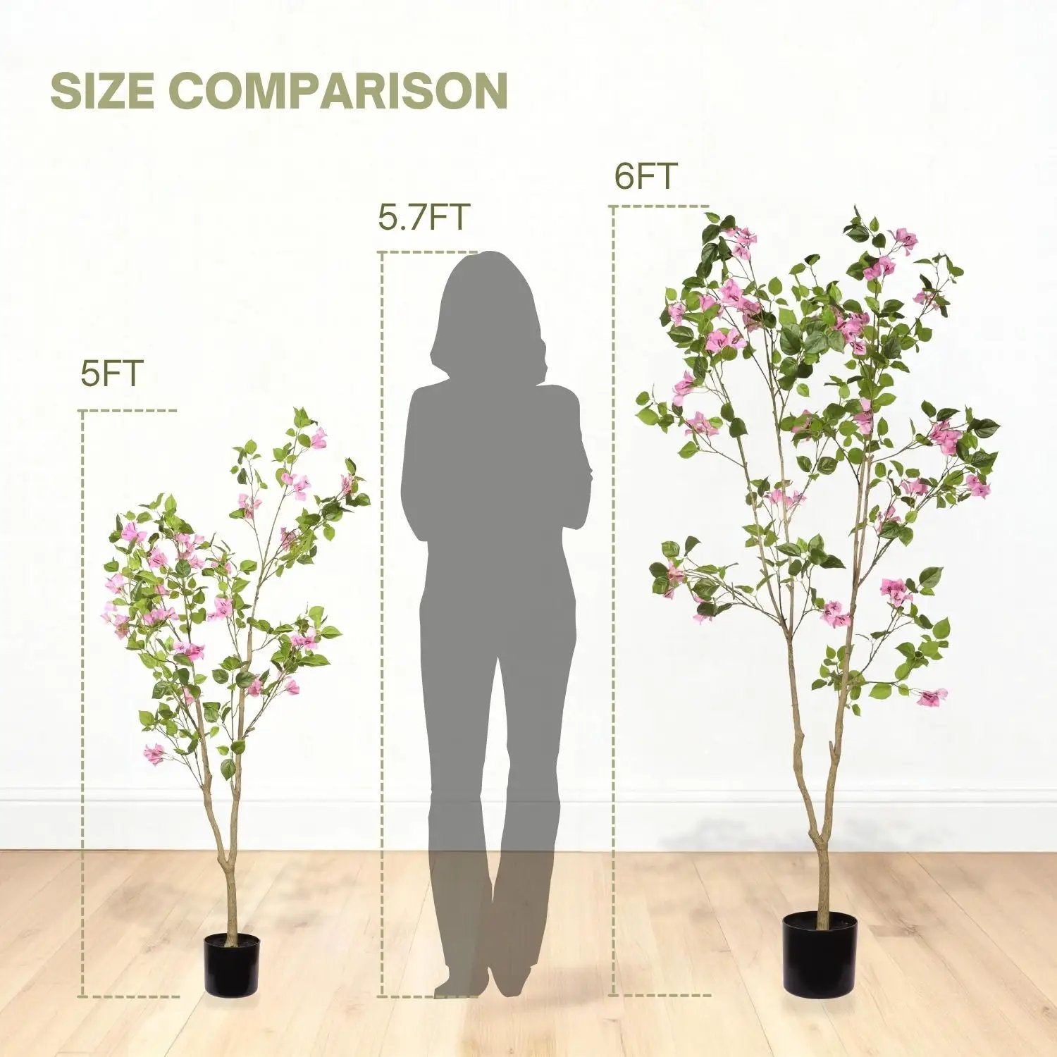 Artificial Bougainvillea Tree, Realistic Faux Plant In Pot, Indoor Decor For Home - Baby Pink / Green Leaf by Unique Piece Furniture