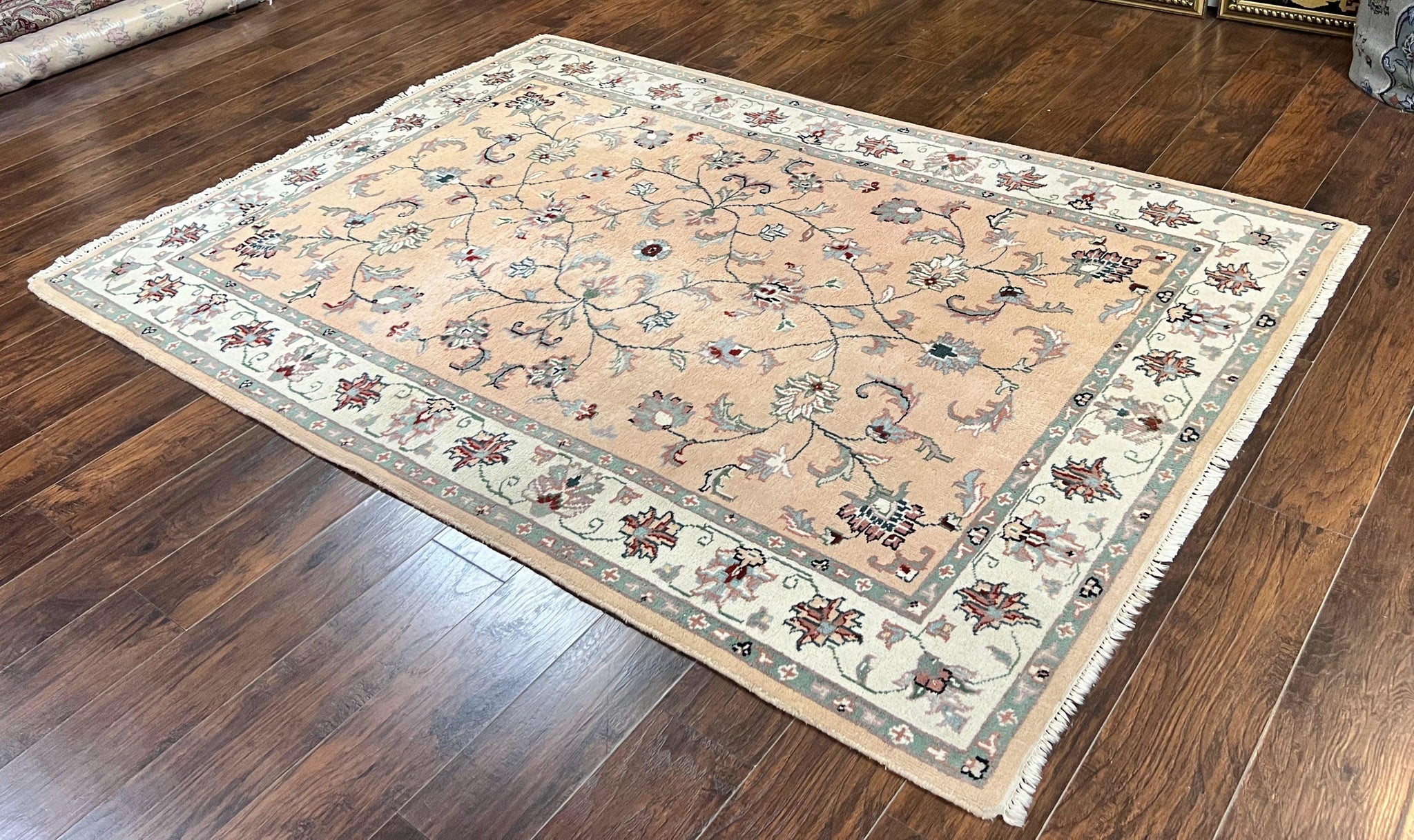 Indo Persian Rug 6x9, Handmade Vintage Wool Carpet, Floral Allover by Jewel Rugs